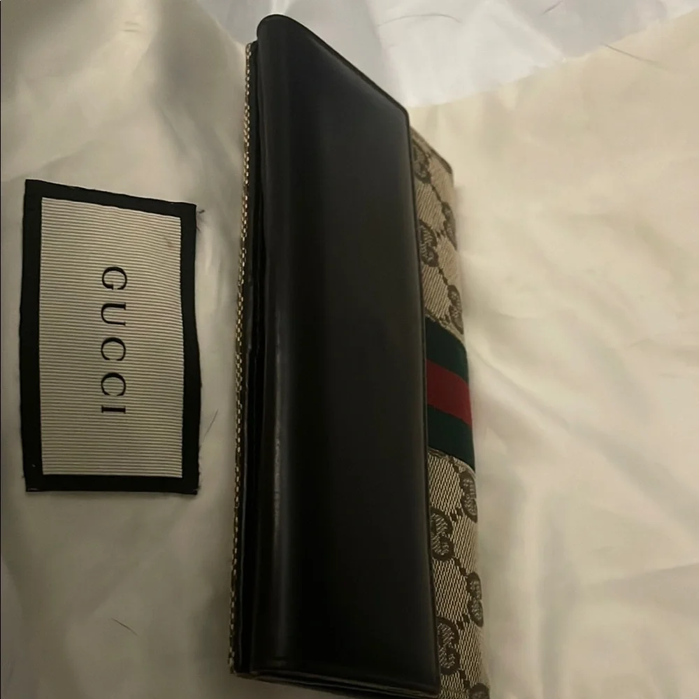 Gucci Beige Monogram Clutch with Black Flap with COA pristine condition